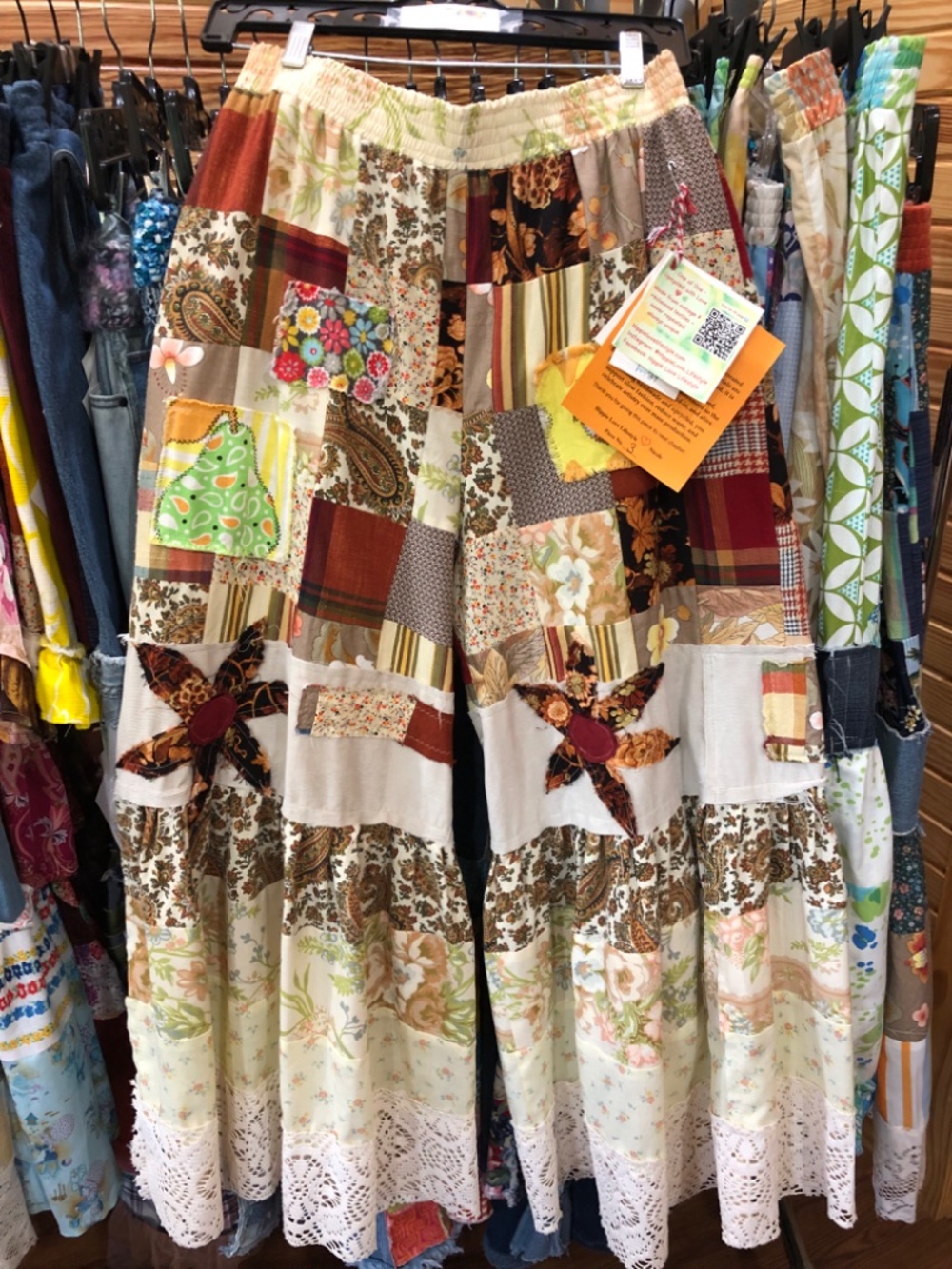 Rare Handmade UpCycled Patchwork Bell Bottom Pants 🌿🌼🤎 - Picture 3 of 7